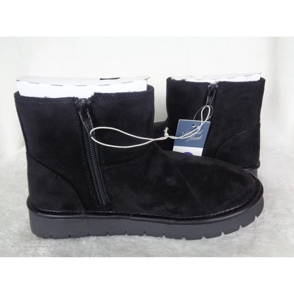 Universal Thread May‎ Suede Boots Size 6 Black Shearling Lining Memory Foam